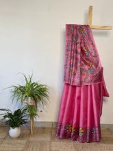 Enchanted Pink Kosa Silk Saree with Madhubani Peacock Design