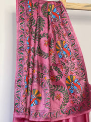 Enchanted Pink Kosa Silk Saree with Madhubani Peacock Design