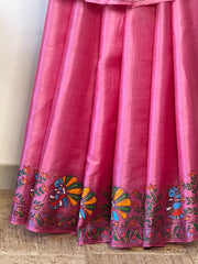 Enchanted Pink Kosa Silk Saree with Madhubani Peacock Design