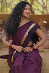 Elegant Burgandy Resham Patta Zari Saree