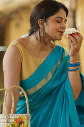 Graceful Light Blue Resham Patta Zari Saree