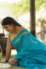 Graceful Light Blue Resham Patta Zari Saree