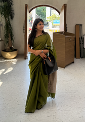 Mehndi Green Kosa Pallu Piping Saree