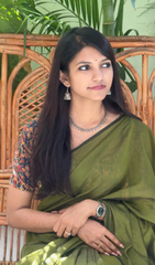 Mehndi Green Kosa Pallu Piping Saree