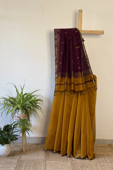 Timeless Wine + Gold On Yellow Star Booti Saree