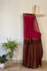 Charming Pink +Brown Star Booti Saree