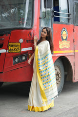 Cream Damru Pallu Maheshwari Saree