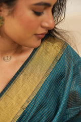 Exquisite Blue Broad zari checks Saree