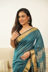Exquisite Blue Broad zari checks Saree
