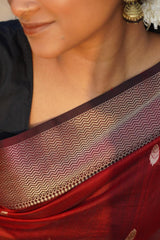 Radiant Maroon Paat Booti Maheshwari Saree with Resham Leaf Motifs