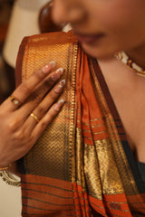 Rust Maheshwari Tissue heavy pallu Silk Saree