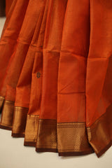 Rust Maheshwari Tissue heavy pallu Silk Saree