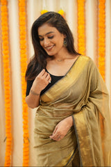 Majestic Gray Broad zari checks Saree