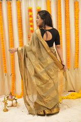 Majestic Gray Broad zari checks Saree