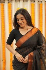 Black Copper Zari Border Saree