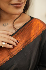 Black Copper Zari Border Saree
