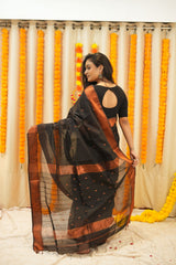 Black Copper Zari Border Saree