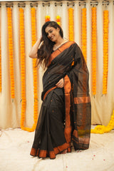 Black Copper Zari Border Saree