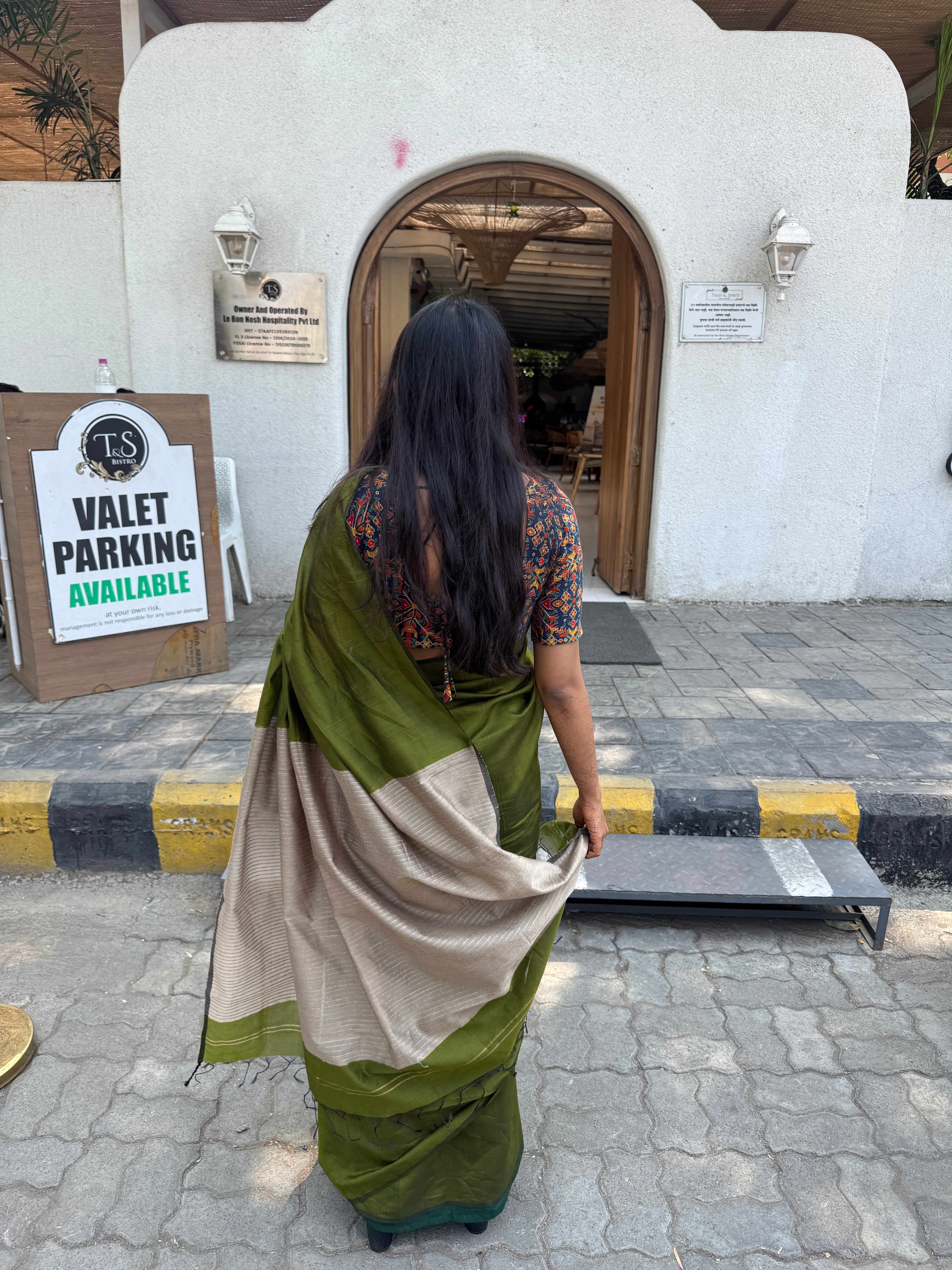 Mehndi Green Kosa Pallu Piping Saree