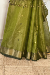 Lustrous Elegance Mehndi Green Maheshwari Silk Saree with Tissue Heavy Pallu