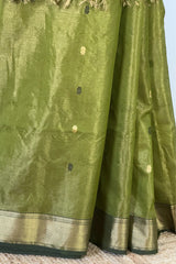 Lustrous Elegance Mehndi Green Maheshwari Silk Saree with Tissue Heavy Pallu