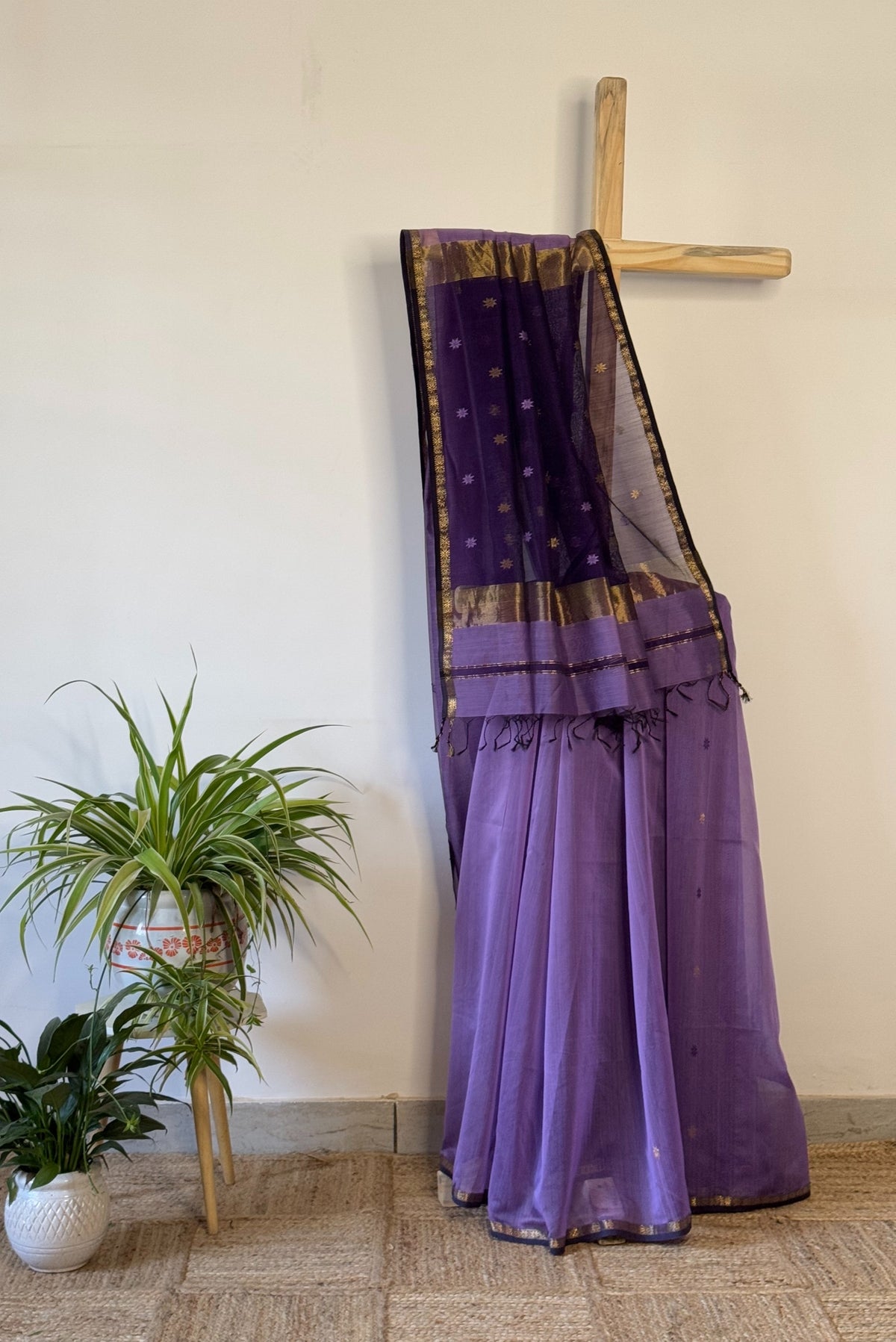 Opulent Violet +Lilac Star Booti  Saree